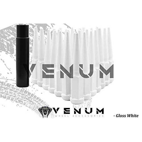 Venum wheel accessories 24 Pc 화이트 스파이크 러그 너트 파우더 코팅 | 스틸 | 4.5 톨 | M14x1.5 스레드 피치+ 1 키 Works 1999-2020 실버라도 시에라 1500 6x5.5 6x139.7mm 애프터마켓 휠