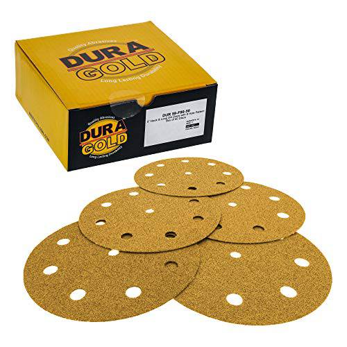 Dura-Gold - 프리미엄 - 80 그릿 - 5 골드 원형사포 - 9-Hole 패턴 먼지없는 후크 and 루프 DA 샌더 - 박스 of 50 피니싱 사포 원형 목공 or 자동차