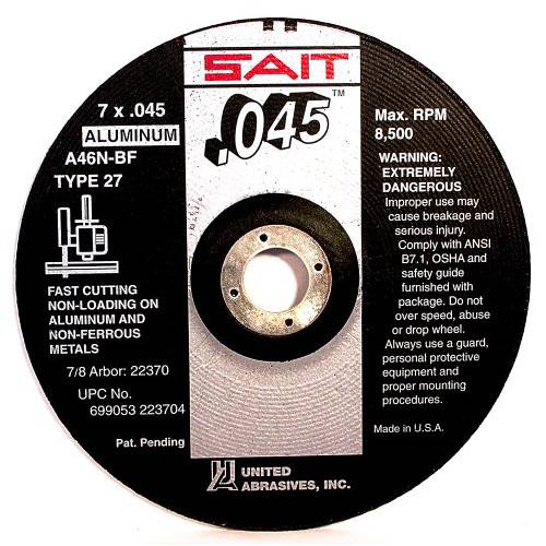 United Abrasives-SAIT 22360 커팅 휠 타입 27 A46N, 6-Inch by 0.045-Inch by 7/ 8-Inch, 50-Pack