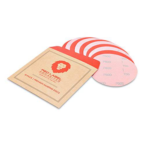 Red Label Abrasives 5 800 그릿 고성능 습식건식 자동차바디 후크 and 루프 필름 원형사포, 10-Pack