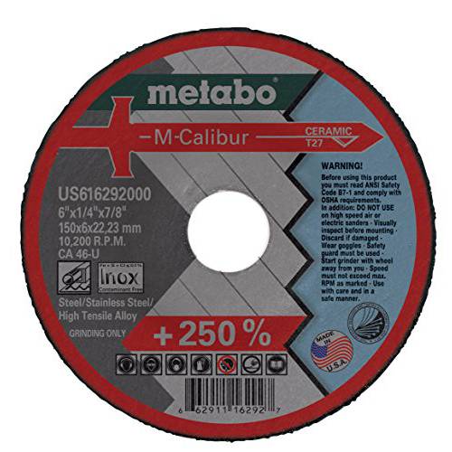 Metabo - 어플리케이션: 스틸/ 스테인레스 스틸 - 6 x 1/ 4 x 7/ 8 - CA46U M-Calibur T27 (US616292000), 타입 27 M-Calibur Depressed 센터 그라인딩 휠