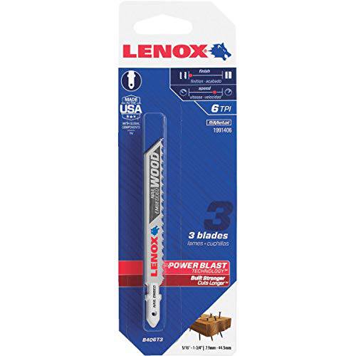 Lenox Tools 1991406 T-Shank 일반 목적 직소, 직쏘 블레이드, 4-Inch X 3/ 8-Inch 6 TPI, 3-Pack