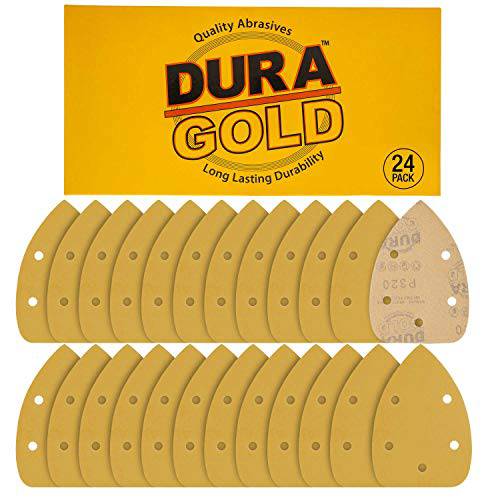 Dura-Gold - 프리미엄 후크&  루프 - 24 시트 of 320 그릿 5-Hole 후크&  루프 샌딩 시트 마우스 샌더스 - 박스 of 24 사포 피니싱 시트 자동차 and 목공