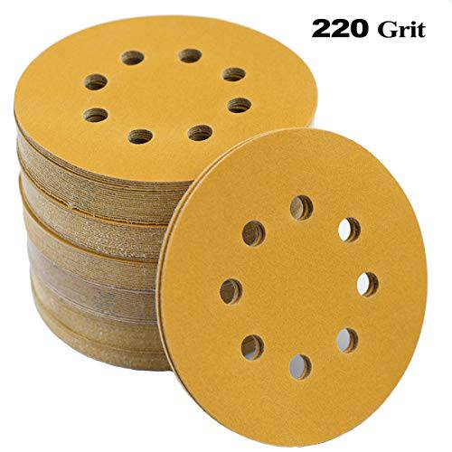 5-Inch 8-Hole 후크 and 루프 원형사포 220-Grit 랜덤 오비트 사포, 100-Pack