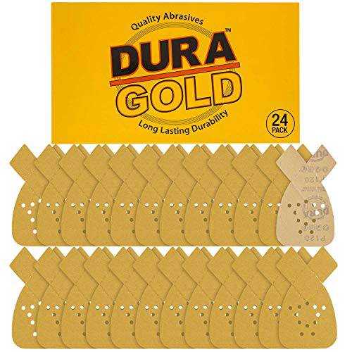 Dura-Gold - 프리미엄 후크&  루프 - 24 시트 of 120 그릿 12-Hole 후크&  루프 샌딩 시트 마우스 샌더스 - 박스 of 24 시트 fits 블랙 and 데커 마우스 샌더스