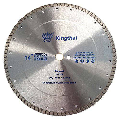 Kingthai 14 인치 터보 끊김없는 Rim 콘크리트 다이아몬드 톱날 1-20mm Arbor 석공직 Stone