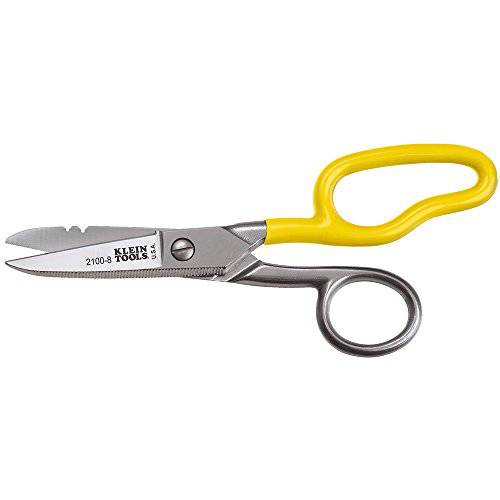 Klein Tools 2100-8 가위 Electrician 프리 폴 Snips 스테인레스 스틸 Cut 19 and 23 AWG 전자 통신 와이어 케이블 and 밧줄