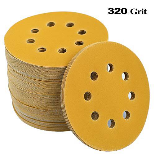 5-Inch 8-Hole 후크 and 루프 원형사포 320-Grit 랜덤 오비트 사포, 100-Pack