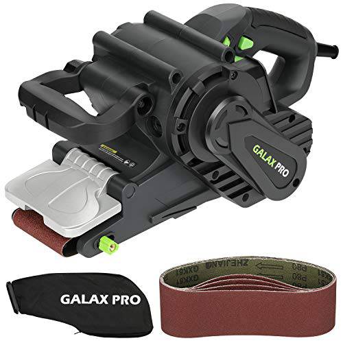 GALAX PRO 8 Amperes 벨트 샌더 120-380RPM  속도조절가능 조절, 5 피스 샌딩 Belts(3x21 인치) and 더스트백 Stock 리무버