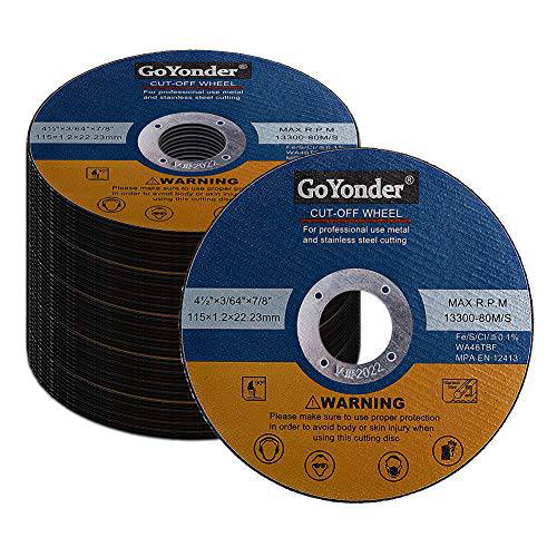 GoYonder 50 팩 4.5 커팅 휠 메탈, 스테인레스 and 스틸 4-1/ 2 x 0.045 x 7/ 8-Inch 매우얇은 Cut-Off 휠 앵글 그라인더 - 블루