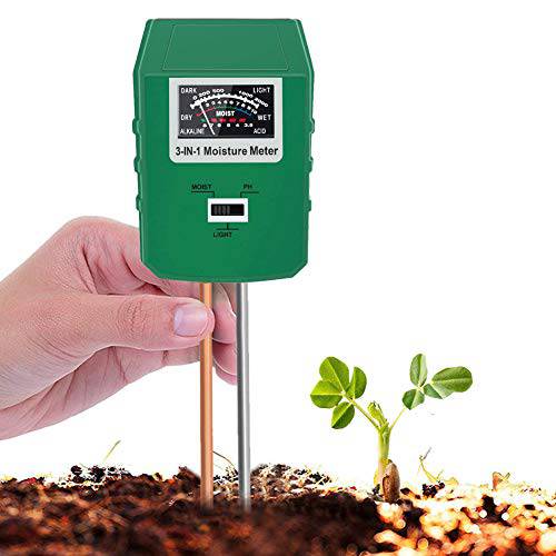 흙 테스터, 3 in 1 흙 테스트 키트 모이스처,  라이트& pH 미터 식물, 야채, 가든, 잔디, Farm, 실내/ 아웃도어 식물 케어 수분계 (No 배터리 Need& 2020 Update)(Green)