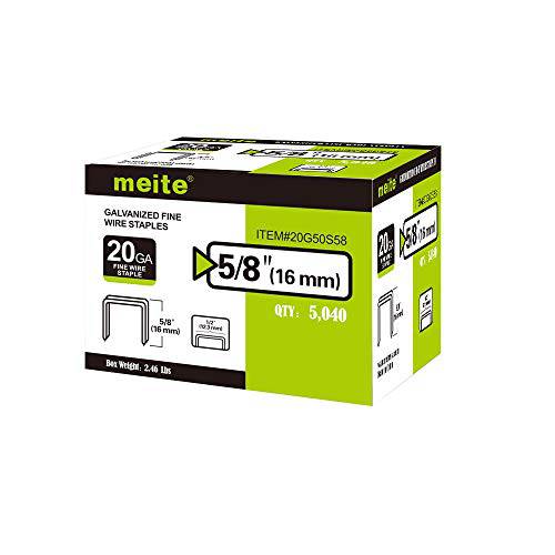meite 20GA 50Series 5016 1/ 2-Inch 왕관 By 다리 Length 5/ 8-Inch 아연도금 파인,가는 와이어 Staples(5000pcs/ 박스) (1-BOX 팩)