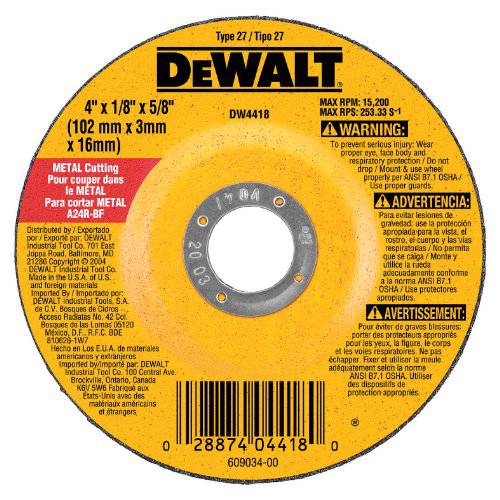 DEWALT DW4418 4-Inch by 1/ 4-Inch by 5/ 8-Inch 일반 목적 메탈 커팅 휠