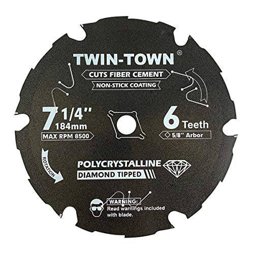 TWIN-TOWN PCDT71406 7-1/ 4 인치 6 톱니 다결정 다이아몬드 팁 (PCD) Hardie 파이버 시멘트 톱날 5/ 8 인치 Arbor
