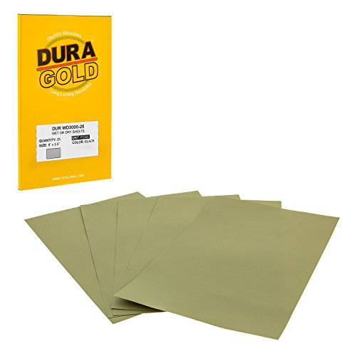 Dura-Gold  프리미엄 - Wet or 드라이 - 3000 그릿 - 프로페셔널 cut to 5-1/ 2 x 9 시트 - 컬러 샌딩 and 폴리싱 자동차 and 목공 -박스 of 25 사포 피니싱 시트