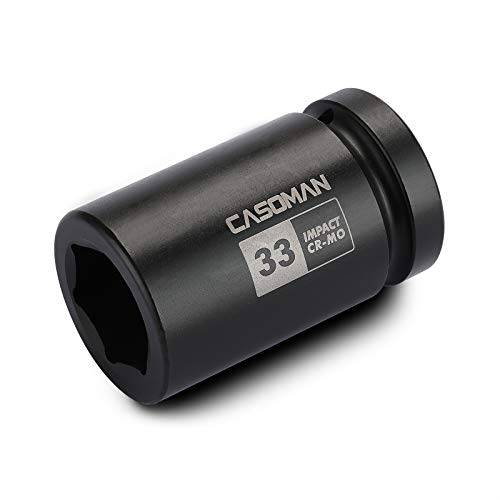 CASOMAN 1-Inch 드라이브 x 33 mm 딥 6 PT 임팩트소켓, 육각비트소켓, 매트릭, CR-MO, 1 드라이브 6 포인트 차축 너트 소켓 간편 리무버 of 차축 샤프트 너트 (33MM)
