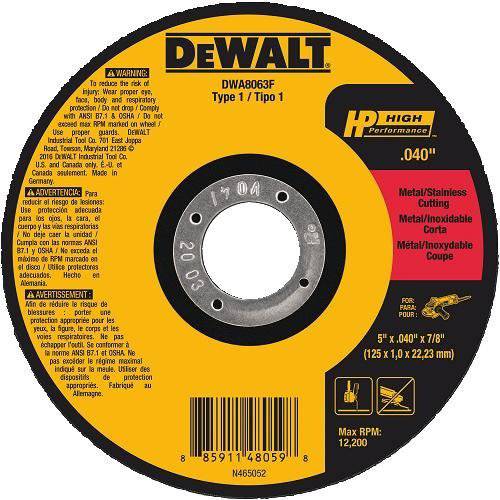 DEWALT DWA8063F T1 HP 고속 Cut-Off 휠, 5 x 0.040 x 7/ 8
