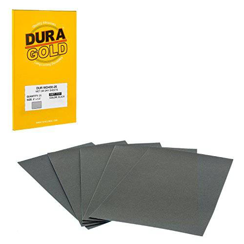 Dura-Gold - 프리미엄 - Wet or 드라이 - 400 그릿 - 프로페셔널 cut to 5-1/ 2 x 9 시트 - 컬러 샌딩 and 폴리싱 자동차 and 목공 - 박스 of 25 사포 피니싱 시트