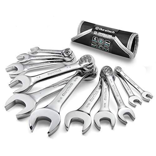 DURATECH Stubby 콤비네이션 렌치 세트, SAE, 11-piece, 3/ 8’’ to 1’’, 12-Point, 크롬 바나듐 스틸 공사현장 파우치