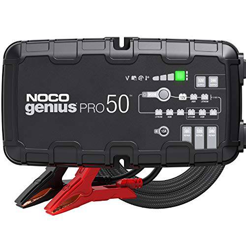 NOCO GENIUSPRO50, 50-Amp Fully-Automatic 프로페셔널 스마트 충전기, 6V, 12V and 24V 배터리 충전기, 배터리 메인테이너, 파워 서플라이, And 배터리 탈황제 온도 보상