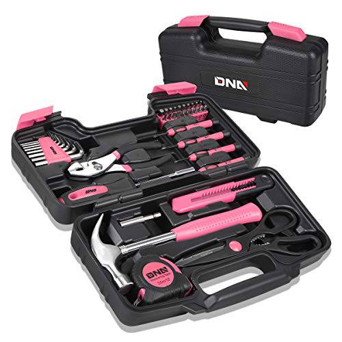 DNA MOTORING 핑크 39 PCs 휴대용 공구세트 가정용 핸드 공구상자 일반 수리 드라이버 플라이어 망치 육각 (TOOLS-00009)