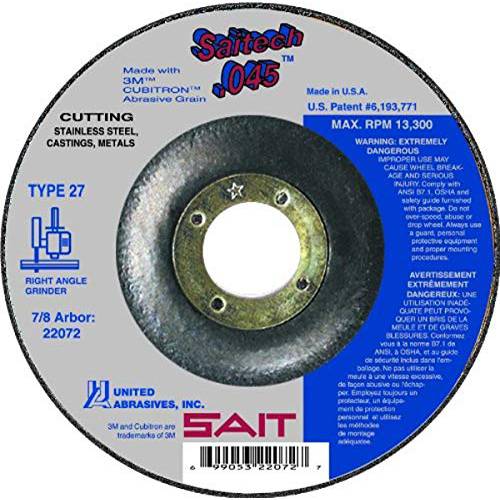 United Abrasives-SAIT 20064 타입 27 4-1/ 2-Inch by 1/ 4-Inch by 7/ 8-Inch Depressed 센터 휠, 25 팩