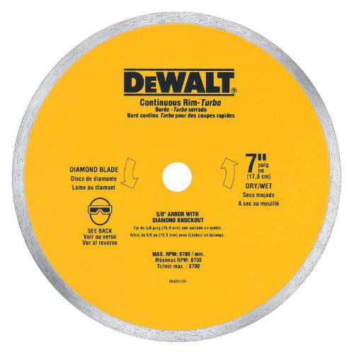 디월트 DW4760 7-Inch Wet 커팅 끊김없는 림 톱날 5/ 8-Inch Arbor 세라믹 or 타일, Yellow
