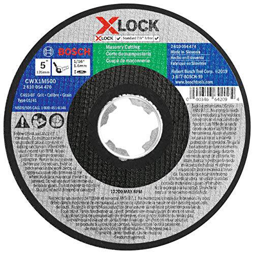 보쉬 CWX1M500 5 in. x 1/ 16 in. X-LOCK Arbor 타입 1A (ISO 41) 24 그릿 석공직 커팅 연마제 휠