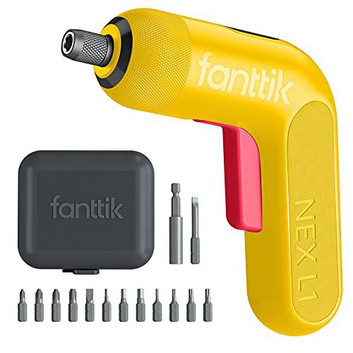 Fanttik 무선 드라이버 키트 14pcs, 디지털 스크린, Li-ion 2000mAh, 6 기어 0.5-6 Nm 충전식 전기,전동 드라이버 세트 3.6V USB 케이블, 전면 LED, Yellow - NEX L1 프로