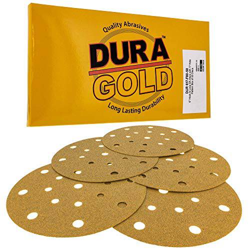 Dura-Gold - 프리미엄 - 80 그릿 - 6 골드 원형사포 - 17-Hole 패턴 먼지없는 후크 and 루프 DA 샌더 - 박스 of 50 피니싱 사포 원형 목공 or 자동차