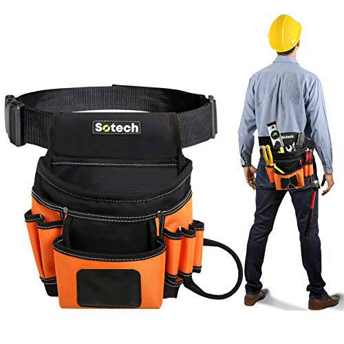 Sotech 12-Pocket 싱글 사이드 공구벨트 목수 and Builders，Professional 공구파우치 백 정비 and Electrician, 스크레치 방지 폴리에스터