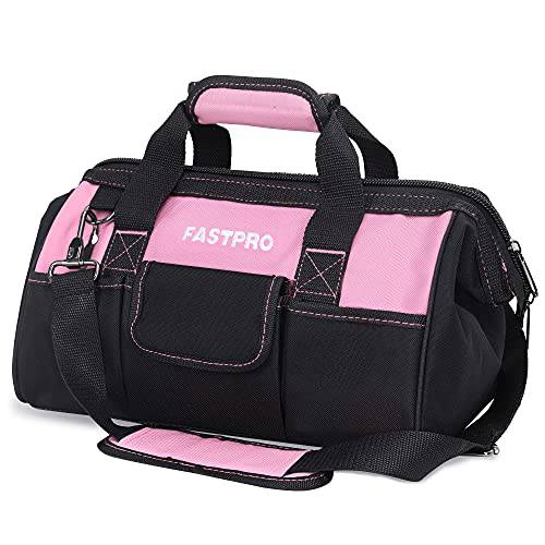 FASTPRO 14-Inch 핑크 공구가방 여성용, Zip-top 와이드 입구 오픈 툴 오거나이저,수납함,정리함, 조절가능 숄더 스트랩