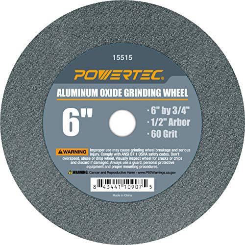 POWERTEC 15515 알루미늄옥사이드 그라인딩 휠, 6 x 3/ 4, 1/ 2 Arbor, 60 그릿