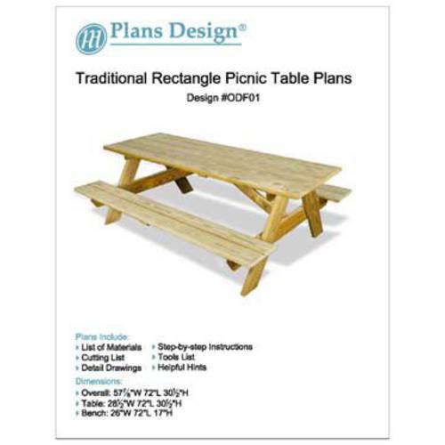 전통 직사각형 피크닉/ 가든 테이블 목공 계획, ODF01