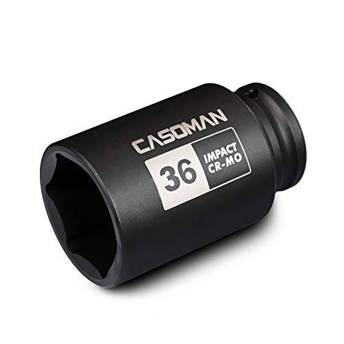 CASOMAN 1/ 2 드라이브 x 36 mm 딥 6 PT 임팩트소켓, 육각비트소켓, CR-MO, 1/ 2-inch 드라이브 6 포인트 차축 너트 소켓 간편 리무버 of 차축 샤프트 너트 (36MM)