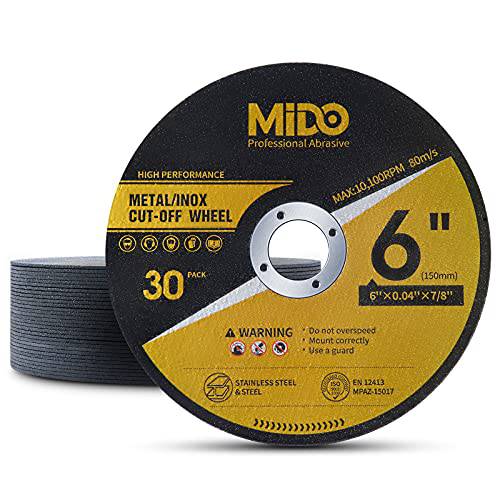 MIDO 프로페셔널 연마제 30 팩 Cut Off 휠 6 인치 커팅 휠 6x.040x7/ 8 메탈& 스테인레스 스틸 커팅 디스크 호환 앵글 그라인더