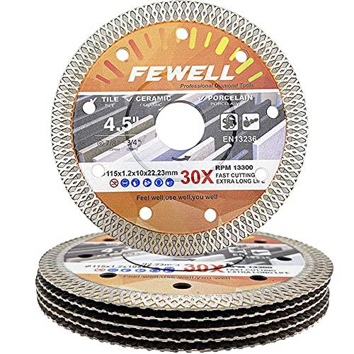 FEWELL 4.5 인치 슈퍼 Thin 도자기 다이아몬드 톱날 타일 블레이드 커팅 타일 도자기 세라믹 （6 팩）