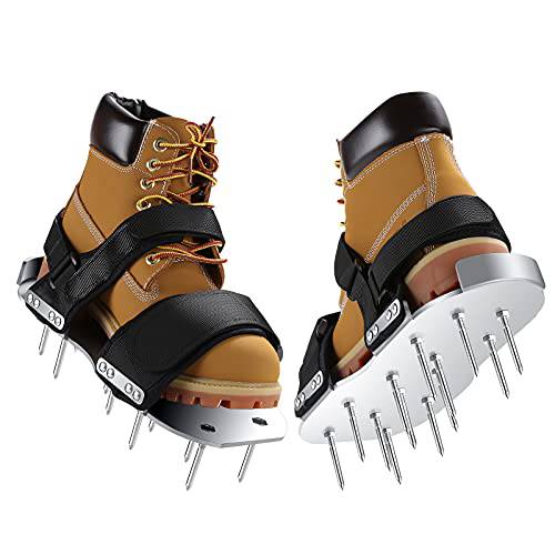 MUMUMU 수동 잔디 에어레이터 신발, 알루미늄 Soleplate 샌들 스테인레스 스틸 스파이크 통기 신발, 모든 스트랩 조립된 리벳, 조절가능 스파이크 신발, One-Size-Fits-All