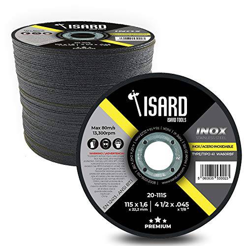 ISARD -4.5” x 0, 45 x 7/ 8” - 50 Pcs 팩 - 메탈 and 스테인레스 스틸 Cut Off 휠 앵글 그라인더