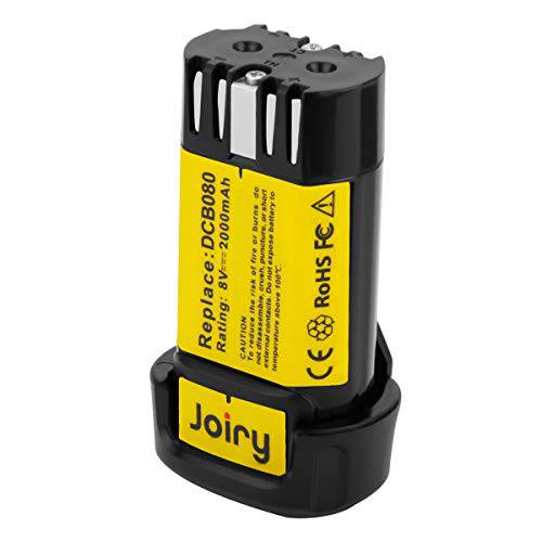 Joiry 8V 배터리 디월트 2000mAh Li-ion 교체용 DCB080 DW4390 DCF680N1 DCF680N2 DCF680G2