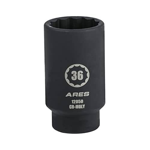 ARES 12050 - 1/ 2-Inch 드라이브 12 포인트 차축 너트 소켓 (36MM) - 엑스트라 딥 임팩트소켓, 육각비트소켓 간편 리무버 of 차축 샤프트 너트