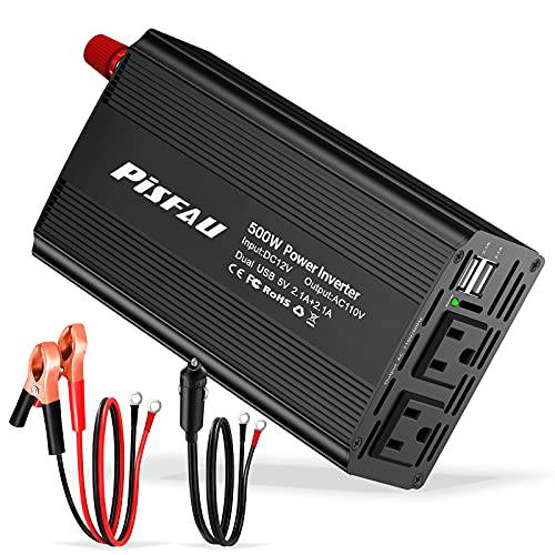 500w 자동차 파워 인버터 12v to 110v, dc to ac 인버터 4.2A 듀얼 USB 충전 포트 and 2 AC Outlets