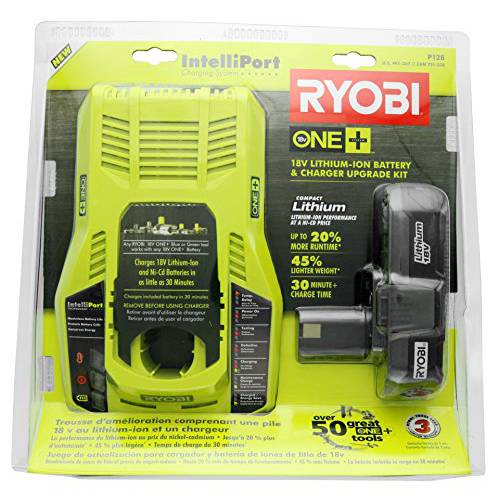 Ryobi P128 업그레이드 키트: Intelliport 18V 리튬 이온 배터리 충전기 (P117) and 싱글 18V 리튬 이온 배터리 (P102) 호환가능한 원+ 시스템