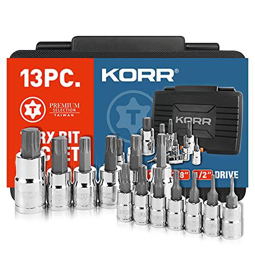 KORR 툴 KSS004 13pc Torx 비트 소켓 세트, 사이즈 from T8 - T60 | 1/ 4-Inch, 3/ 8-Inch& 1/ 2-Inch 드라이브