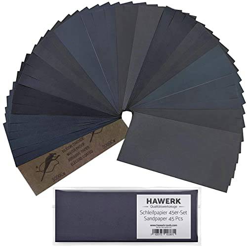 HAWERK 프로페셔널 사포 45Pcs. 키트 - 80-3000 그릿 - Tear 방지 샌드 용지,종이 시트 우드, 플라스틱, 메탈 and 모든 타입 of 표면
