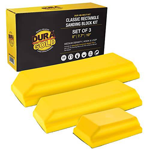 Dura-Gold 프로 시리즈 클래식 직사각형 핸드 샌딩 블록 키트 3 블록, 5, 7-3/ 4 and 10 세트,  후크&  루프 백킹 and PSA 사포 변환 어댑터 패드 - 오토 페인트 프랩 샌드 목공