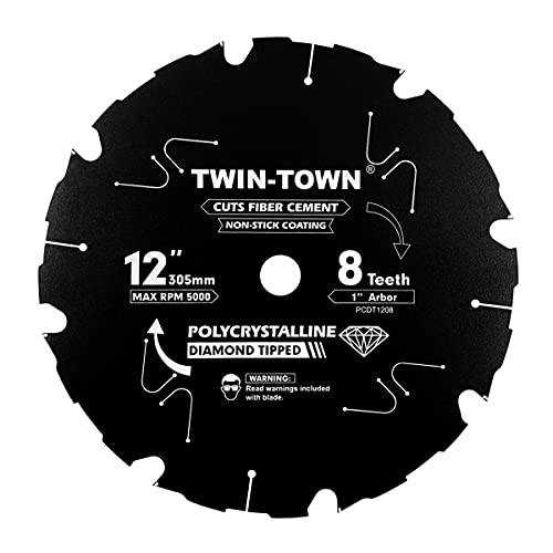 TWIN-TOWN PCDT1208 12 인치 8 톱니 다결정 다이아몬드 팁 (PCD) Hardie 파이버 시멘트 톱날 1 인치 Arbor