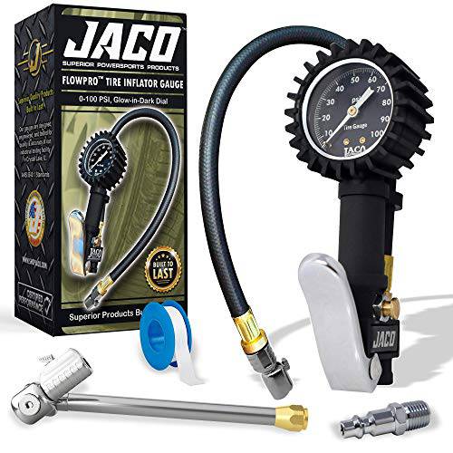 JACO FlowPro 타이어공기주입기 게이지 (100 PSI) 이중으로 라이트닝 T-Series 에어 척 (번들,묶음 키트)