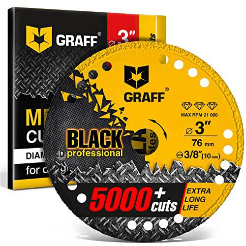 GRAFF 블랙 Cut Off 휠 3 인치 - 다이아몬드 메탈 커팅 디스크 Die 그라인더 3/ 8 Arbor - 60x Longer 휠 Life