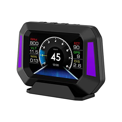 범용 추가 디지털 속도계, ACECAR 자동차 머리,헤드 Up 디스플레이, 3 인치 업그레이드 OBD2+ GPS 모드 스마트 게이지 경사 미터, 나침반, 스피드, RPM, 경고 기능, 모든 차량